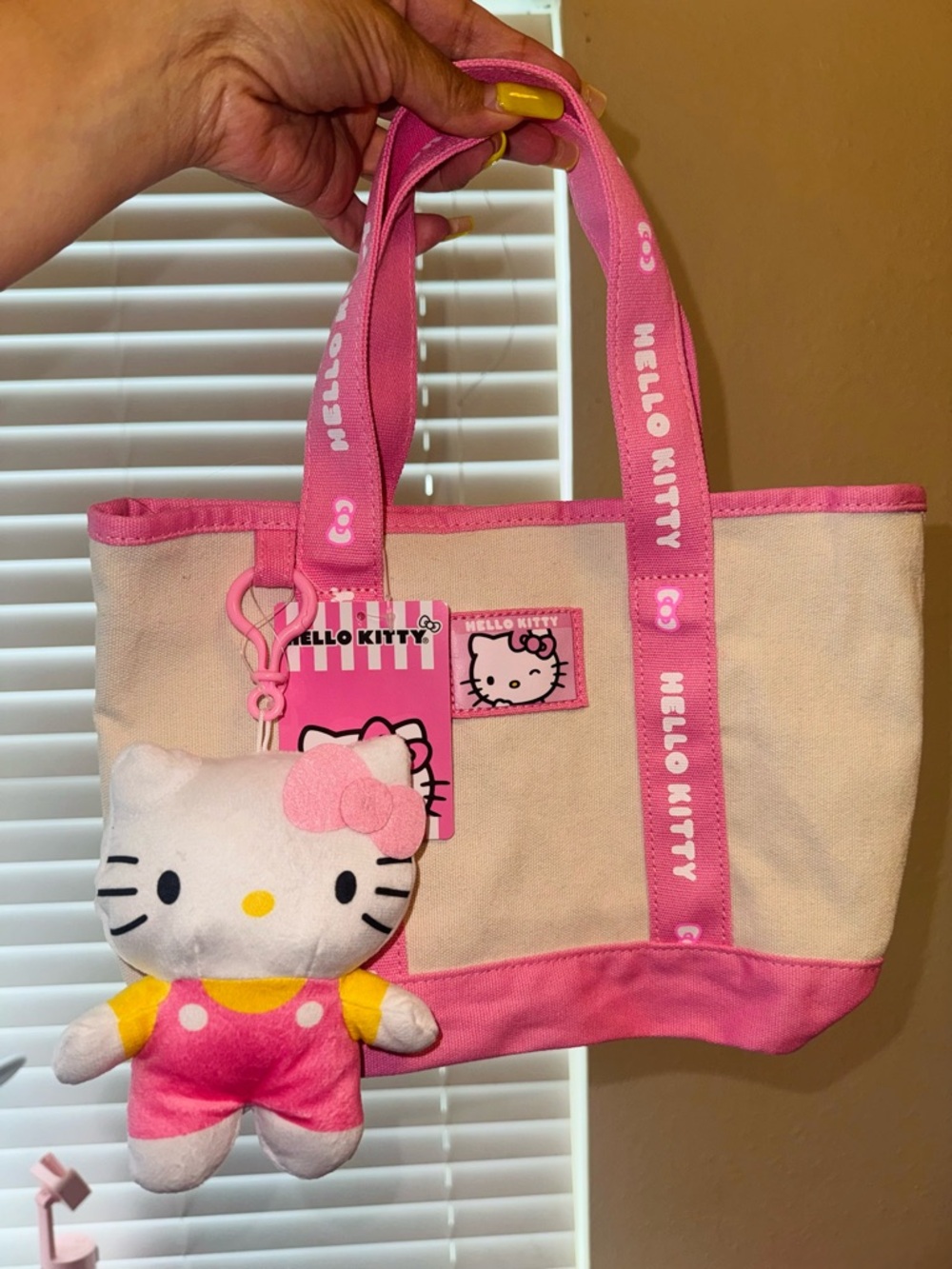 Hello Kitty Pink & Cream Canvas Tote with Plush Charm